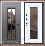 Входная дверь БРИСТОЛЬ Букле серый / Эмалит белый со стеклом 100 мм