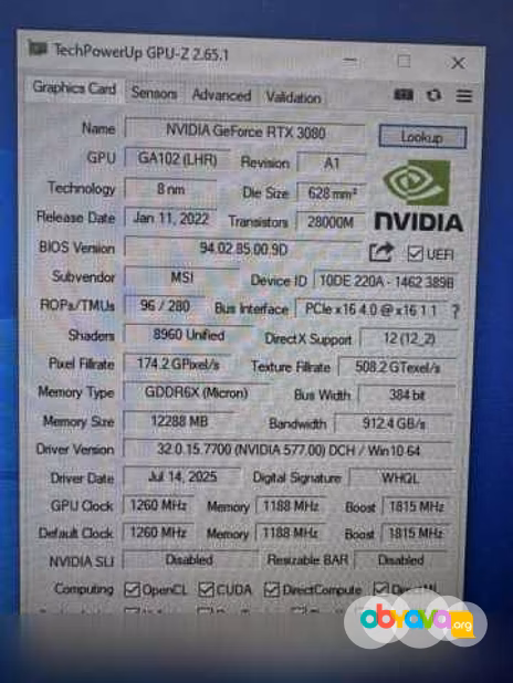 Продам: RTX 3080 12Gb MSI Gaming Z Trio