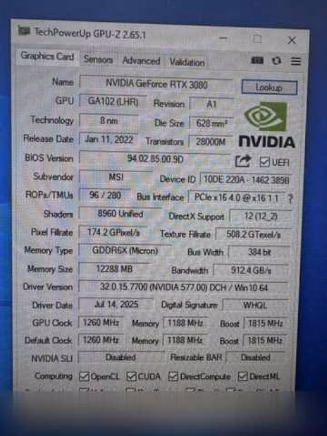 Продам: RTX 3080 12Gb MSI Gaming Z Trio