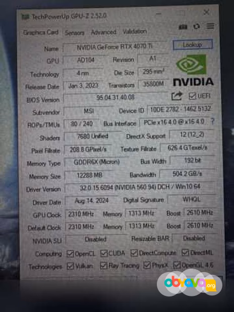 Продам: видеокарту RTX 4070Ti 12Gb MSI Gaming Trio
