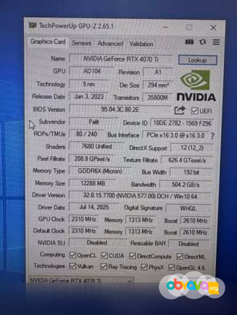 Продам: RTX 4070 Ti 12Gb GameRock Midnight