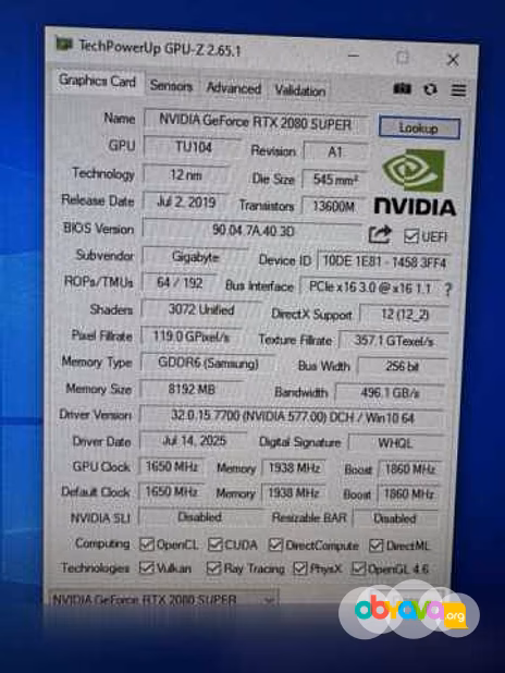 Продам: RTX 2080 Super 8Gb Aorus