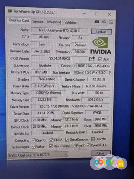 Продам: RTX 4070Ti Gaming OC 12Gb. Как новая