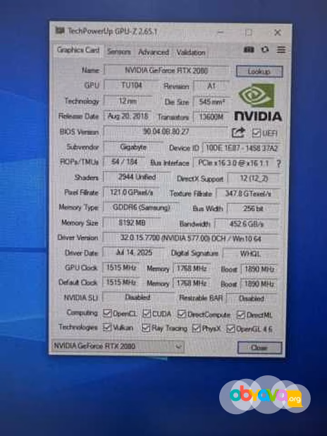Продам: видеокарту RTX 2080 8Gb Aorus