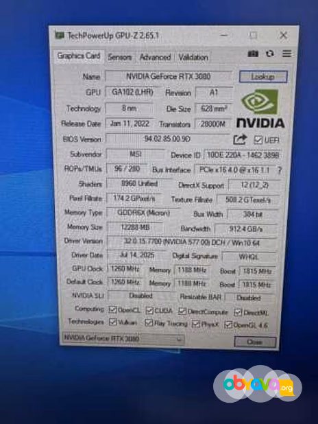 Продам: RTX 3080 12Gb MSI Gaming Z Trio