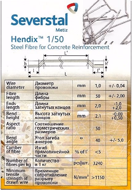 Hendix 1/50, Hendix Prime. Фибра стальная анкерная, проволочная