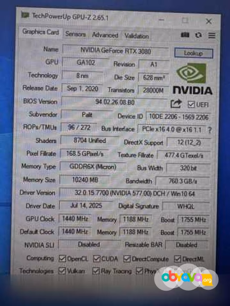 Продам: RTX 3080 10Gb GameRock